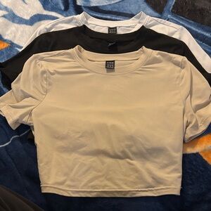 SHEIN White, Black, Tan Crop Top